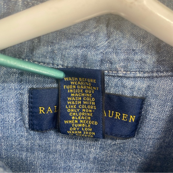 Ralph Lauren Denim Chambray Shirt Boys Sz 6 Long Sleeve Pony Logo Preppy Button - Picture 11 of 11